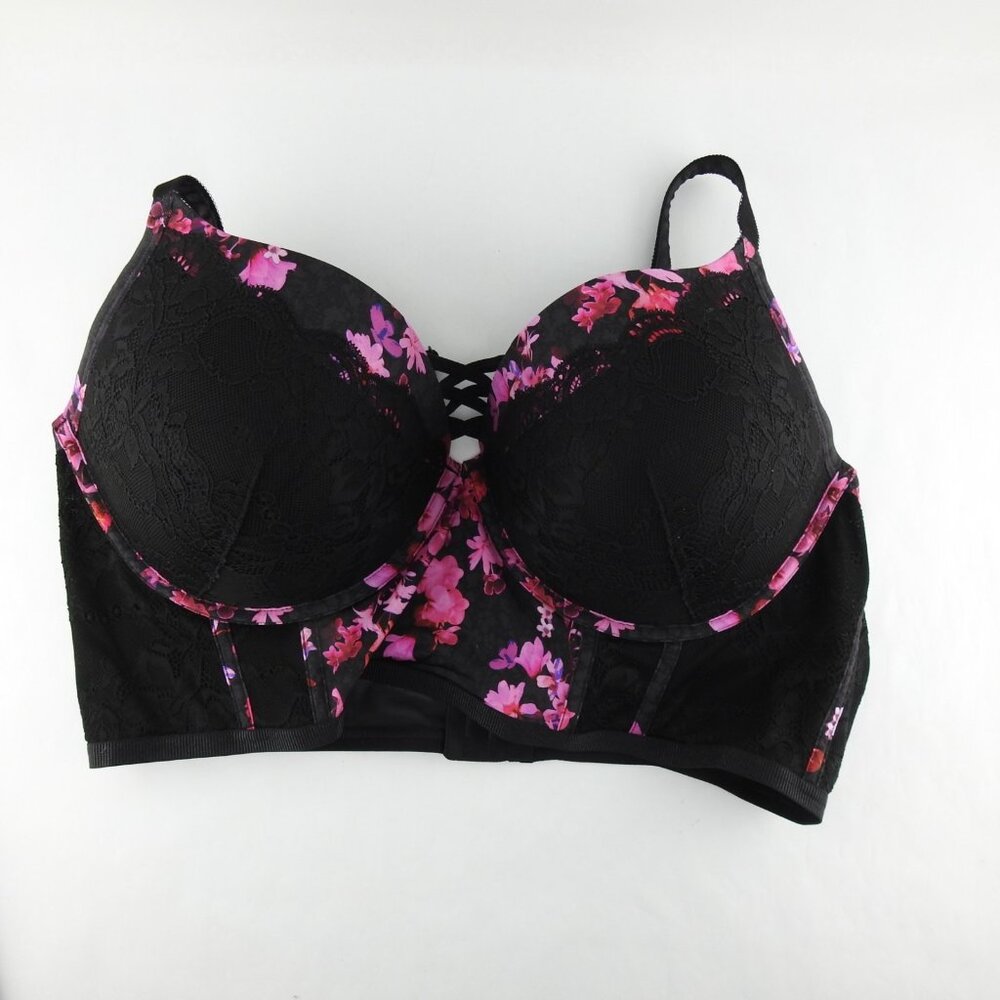 New Torrid XO Plunge Push Up Bra Moody Floral Rich Black Sz 44DDD Sexy Corset - Picture 4 of 7